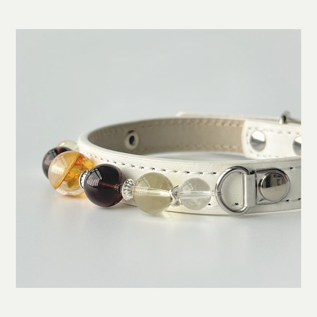 BARYON Amber Trace Bond Collar leather hardware and stone detail