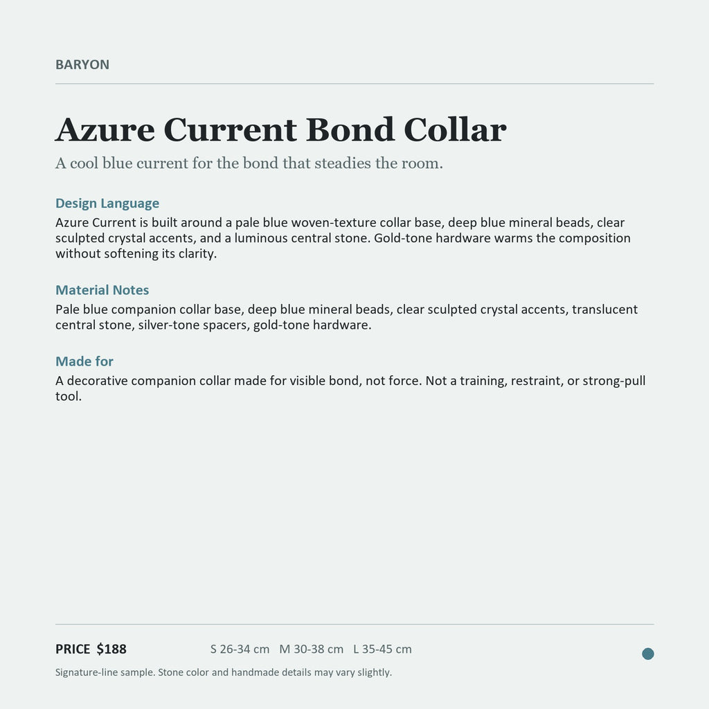 BARYON Azure Current Bond Collar product information and design language card