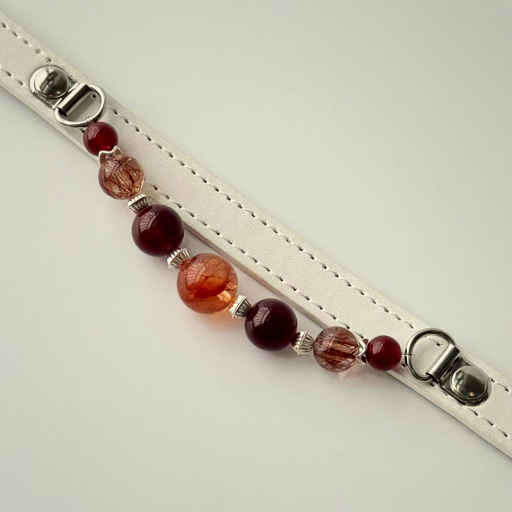 BARYON Ivory Ember detachable mineral strand detail with red agate carnelian and rutile quartz