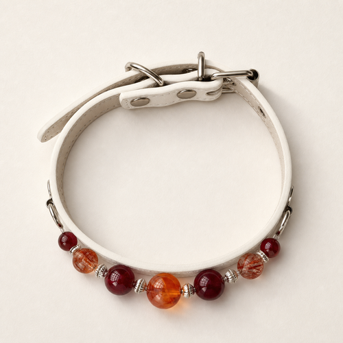 BARYON Ivory Ember companion collar top view showing adjustable ivory leather and mineral strand