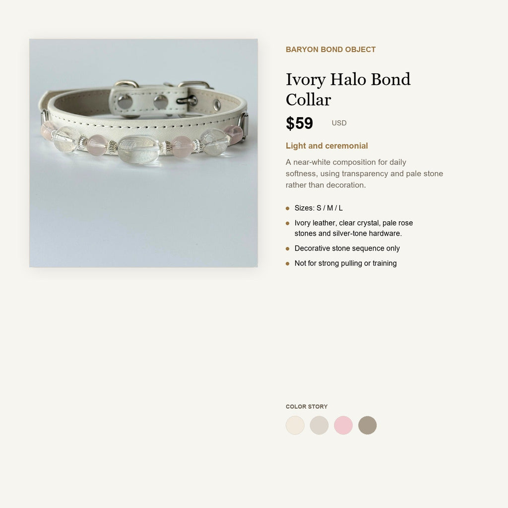 Ivory Halo Bond Collar product information and design language card