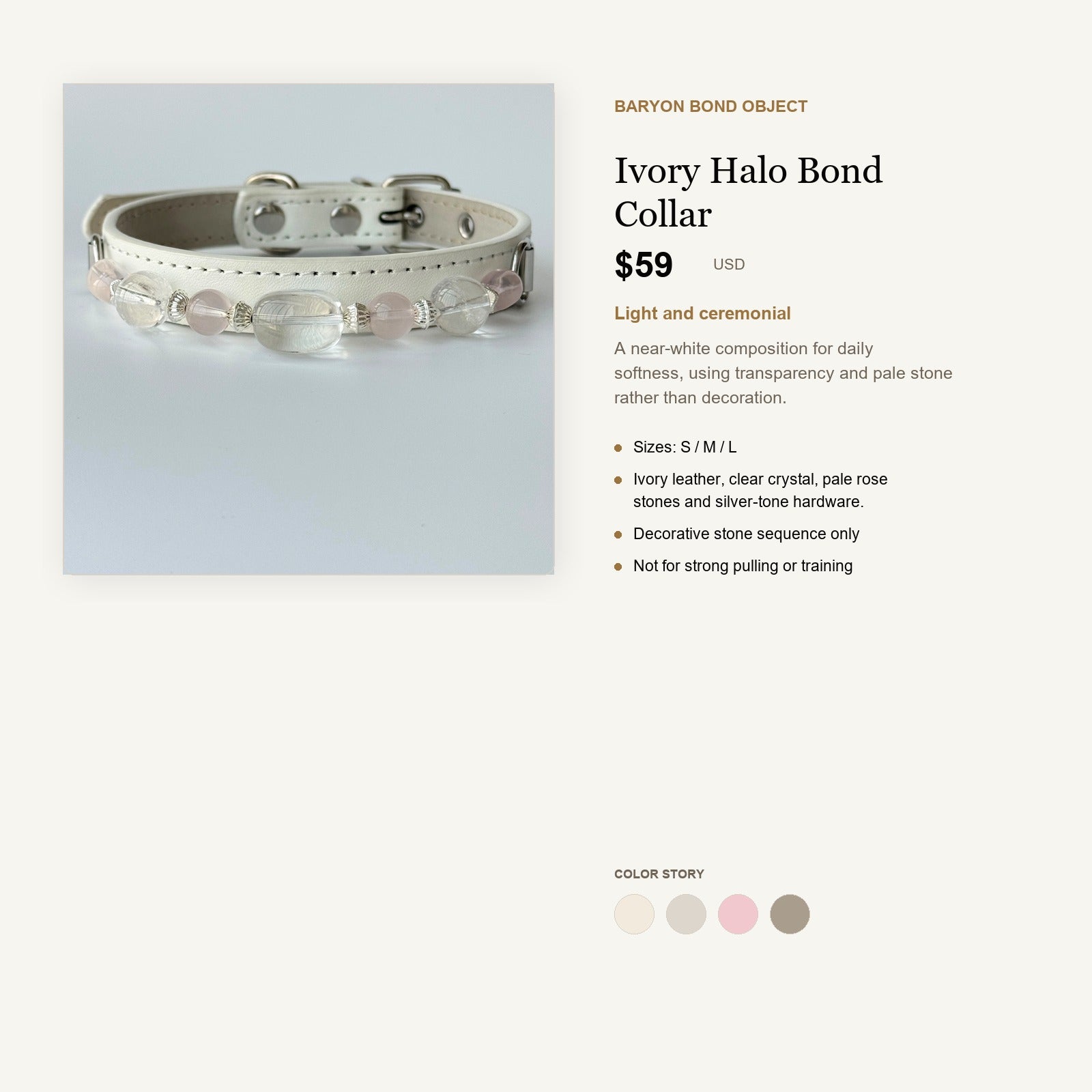 Ivory Halo Bond Collar product information and design language card