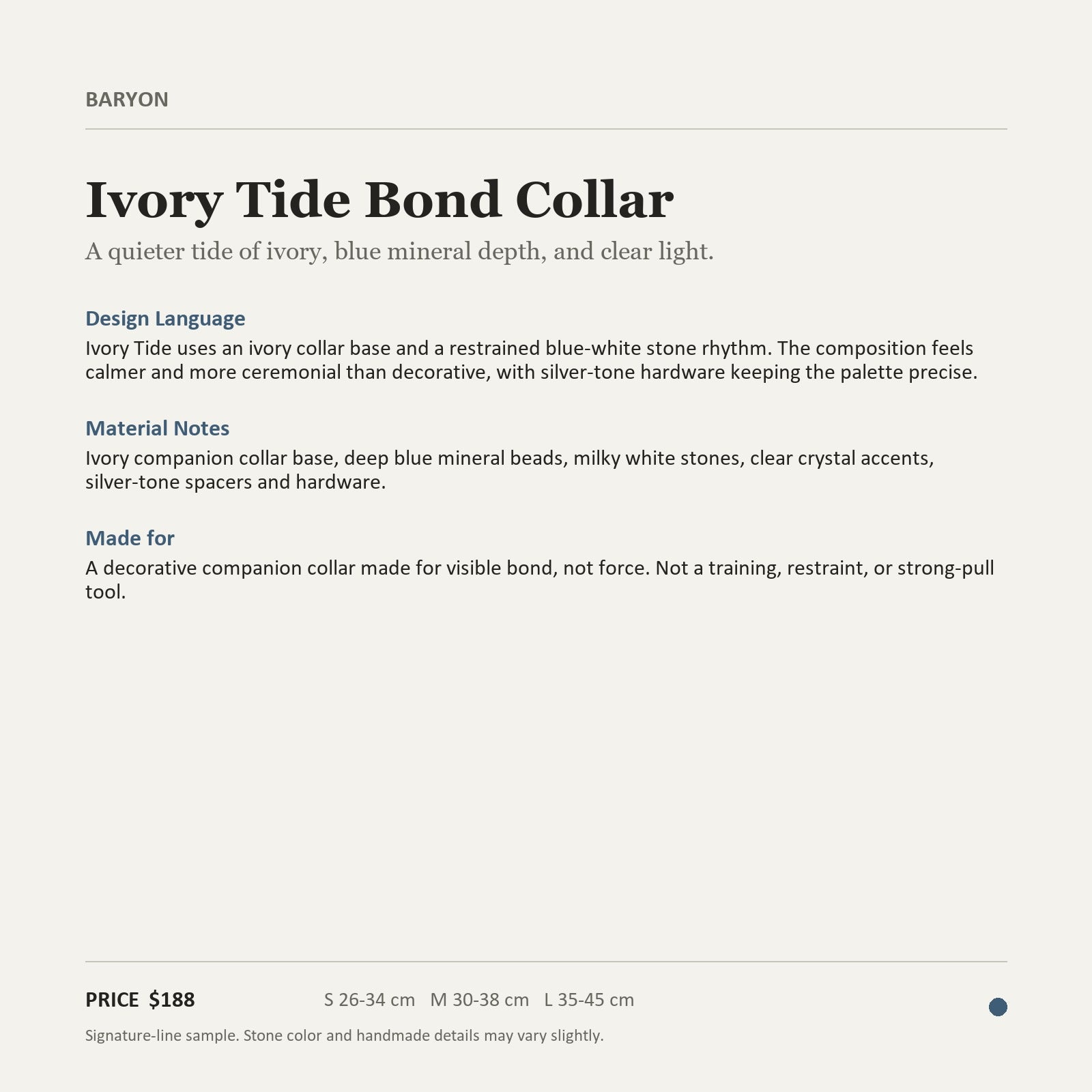 BARYON Ivory Tide Bond Collar product information and design language card