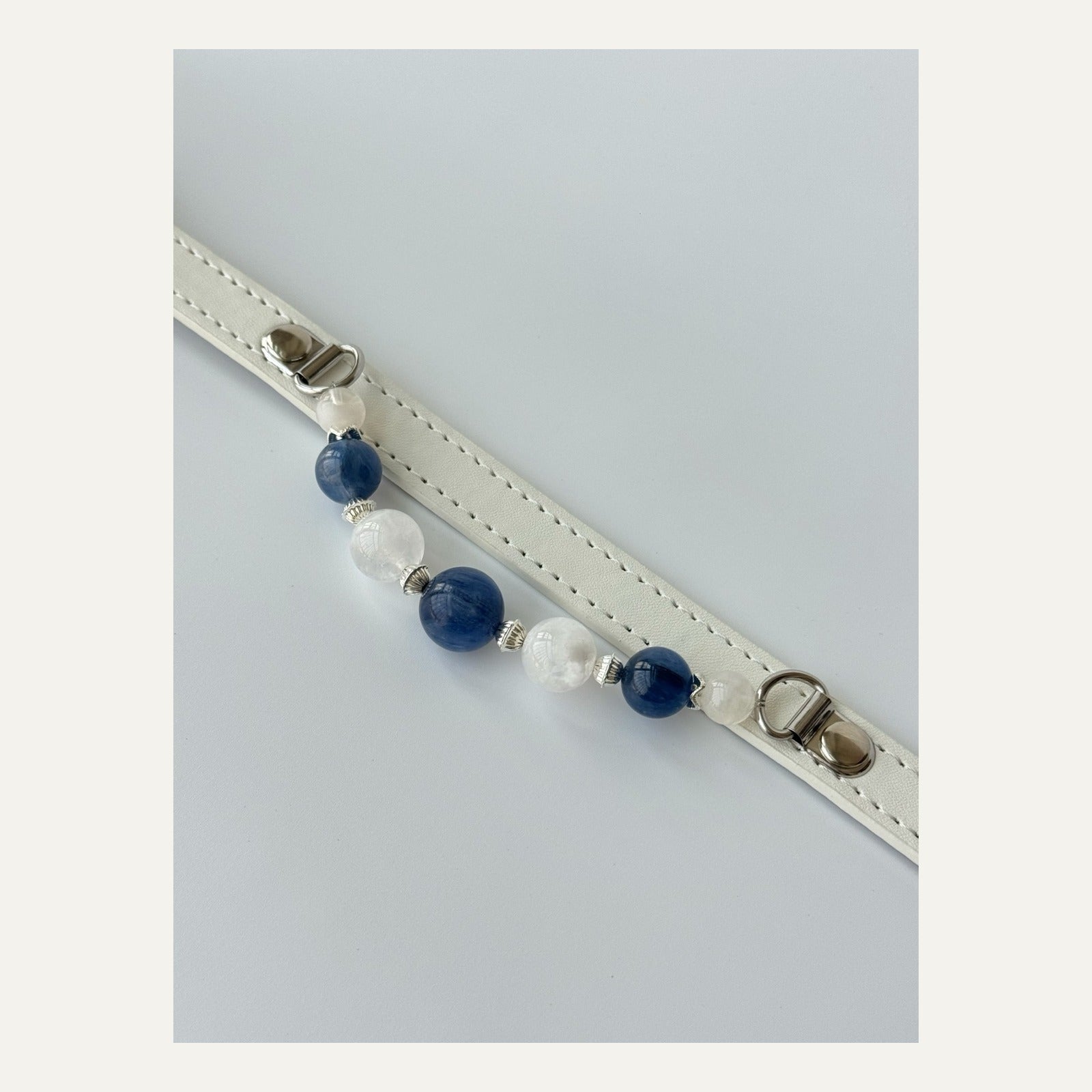 BARYON Ivory Tide Bond Collar ivory leather silver hardware and stone detail