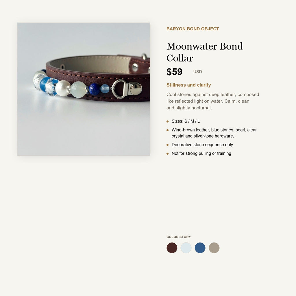 Moonwater Bond Collar product information and design language card