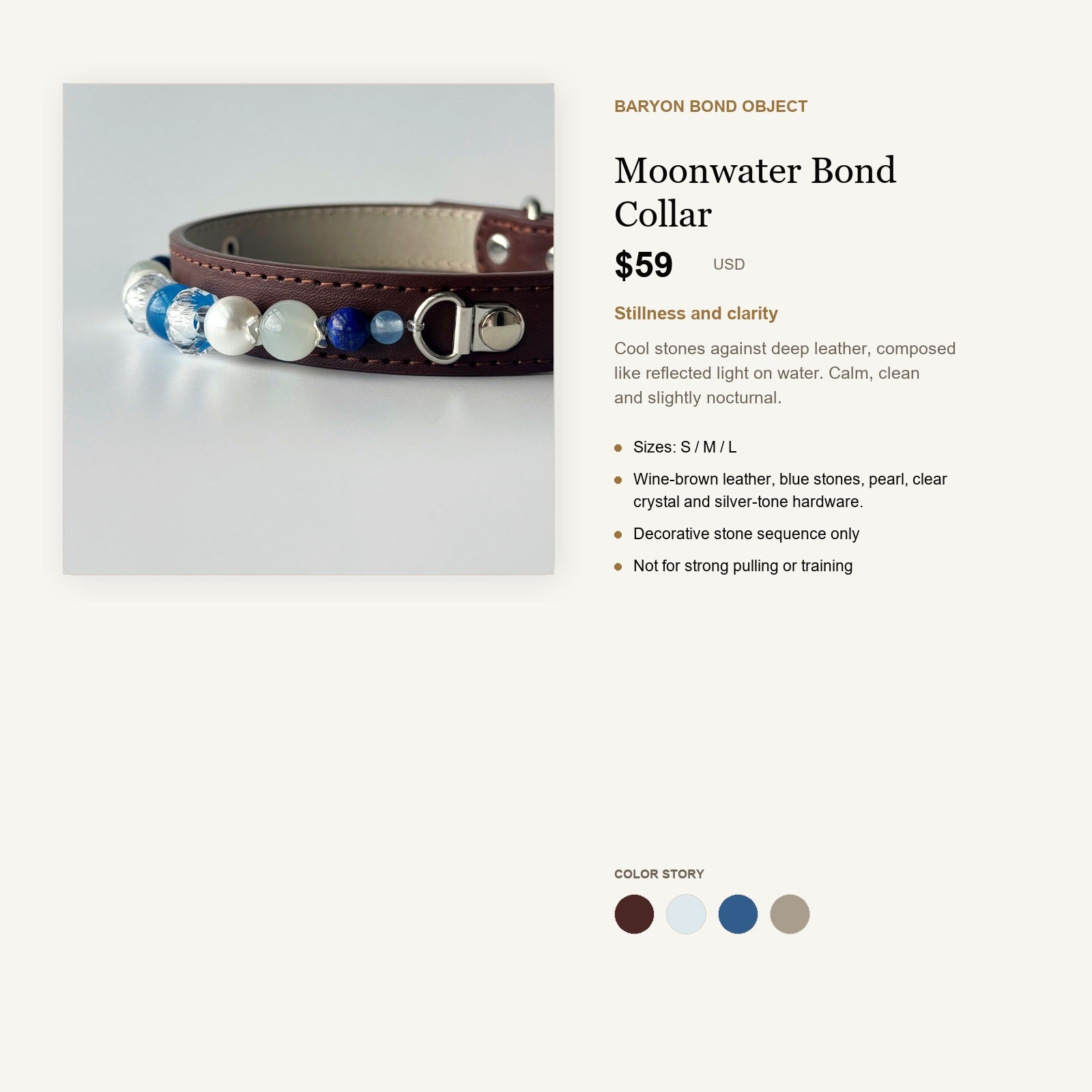 Moonwater Bond Collar product information and design language card