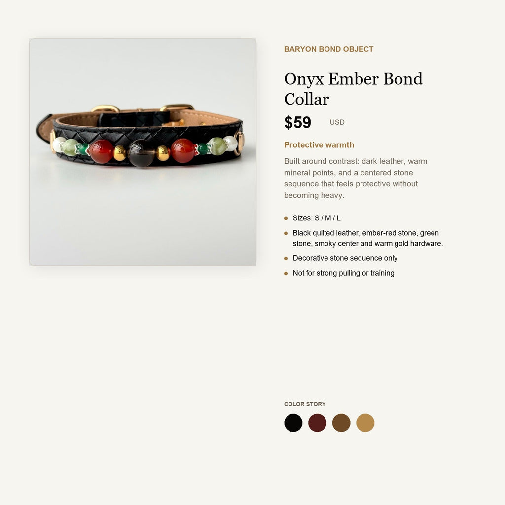 Onyx Ember Bond Collar product information and design language card
