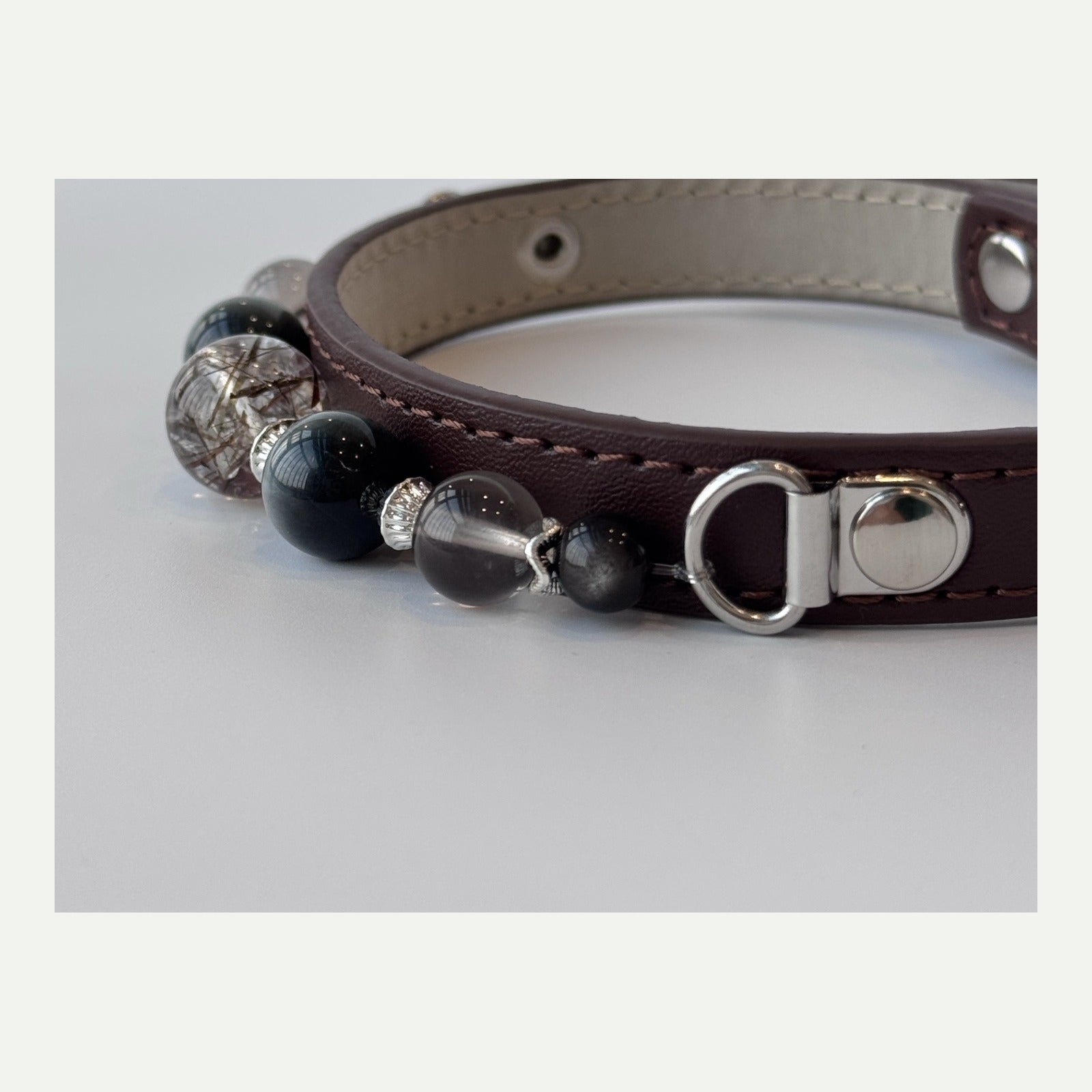 BARYON Smoke Meridian Bond Collar leather hardware and stone detail