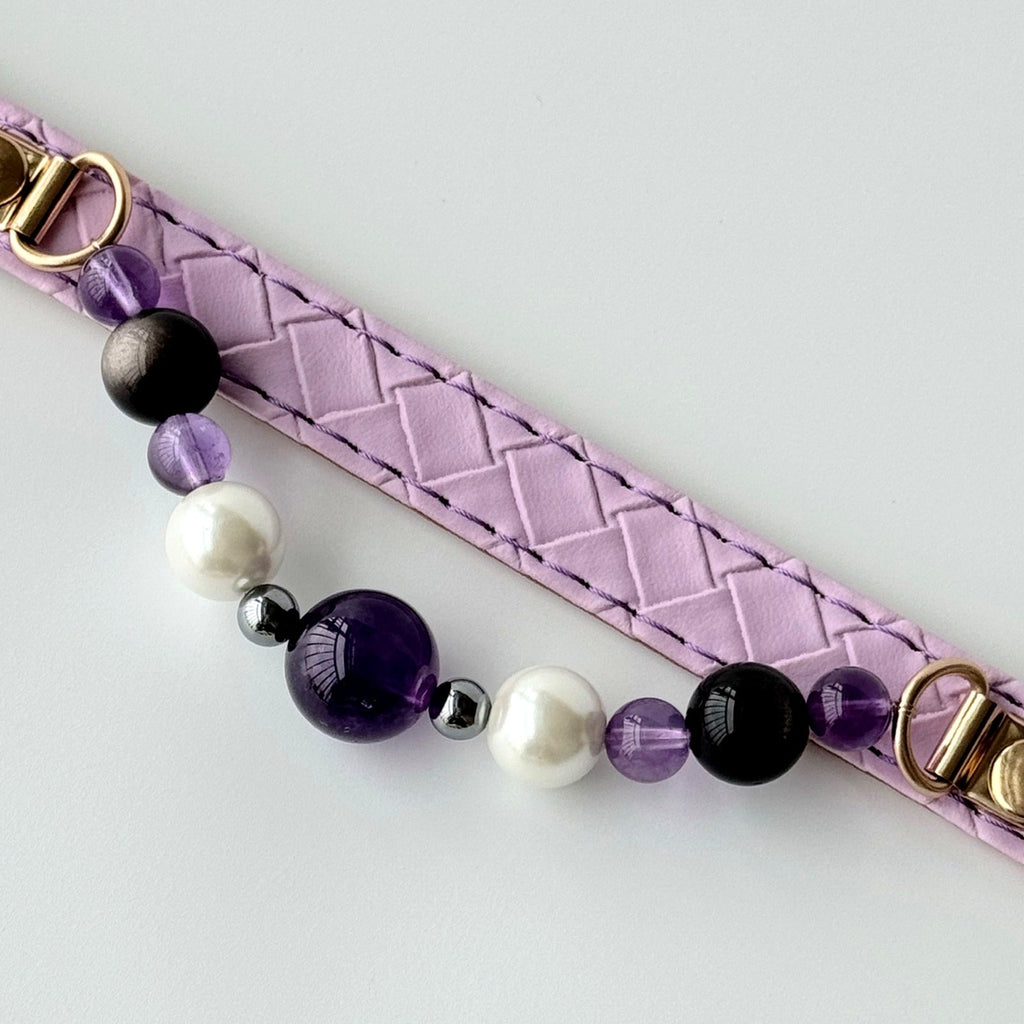 BARYON Violet Dusk Daily Ritual Collar leather hardware and stone detail