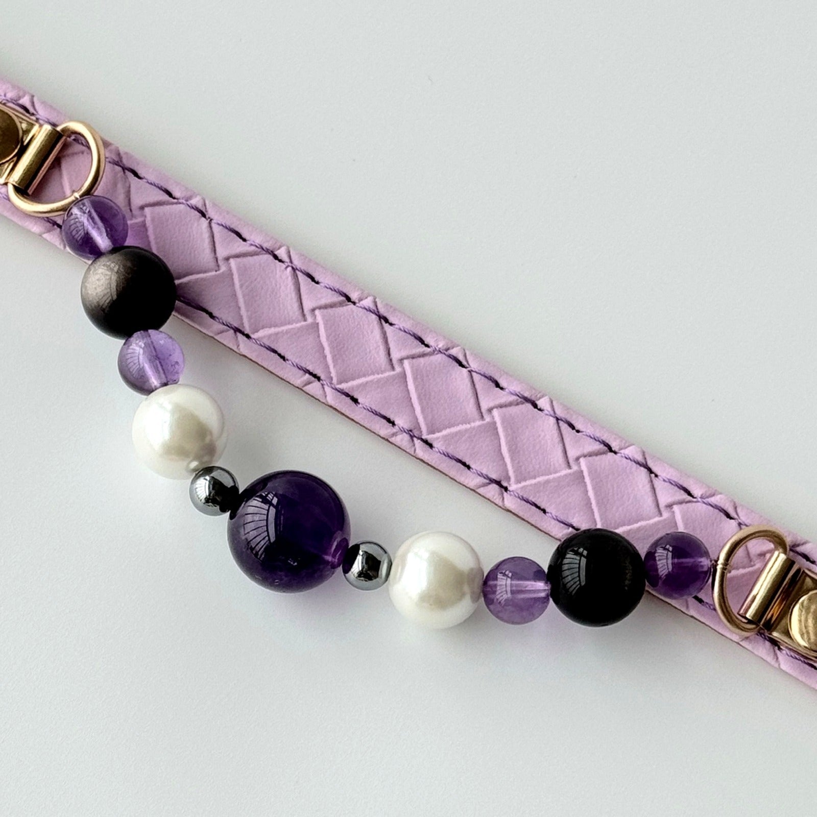 BARYON Violet Dusk Daily Ritual Collar leather hardware and stone detail