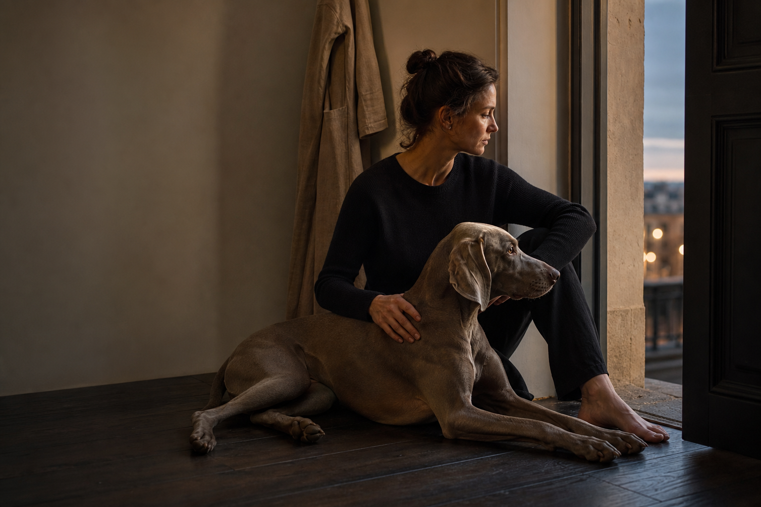 A quiet moment between a person and their companion